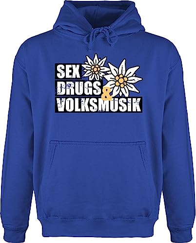 Hoodie Herren Pullover Männer - Kompatibel mit Oktoberfest - Sex, Drugs & Volksmusik - Edelweiß - M - Royalblau - bayrische octoberfest bayerischer tracht oktoberfest- volksfest trachten bayerisch von Shirtracer