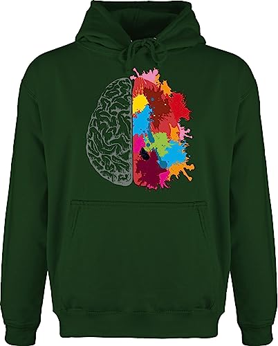 Shirtracer Hoodie Herren Pullover Männer - Kunst - Gehirnhälften grau & bunt - S - Dunkelgrün - Art hirn hudis gehirn Hoodies Kapuzenpullover Pulli jh001 von Shirtracer