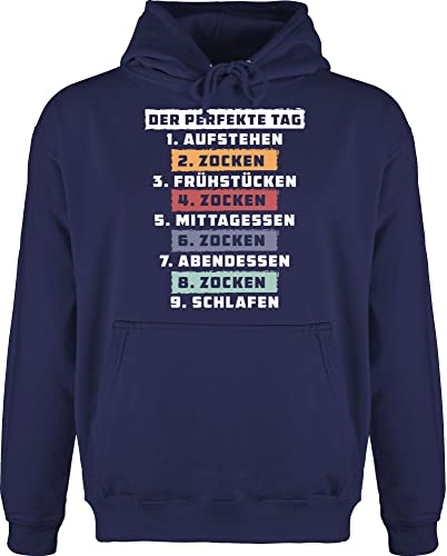 Hoodie Herren Pullover Männer - Nerd Geschenke - Der perfekte Tag - Zocken - Weiß - M - Navy Blau - Kapuzenpullover sprüche Gamer zocker Game Pulli Geek Gaming huddi Nerds jugendzimmer Hoodies von Shirtracer