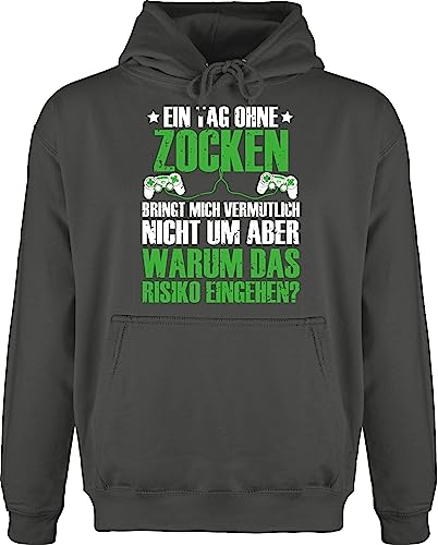 Shirtracer Hoodie Herren Pullover Männer - Nerd Geschenke - EIN Tag ohne Zocken bringt Mich vermutlich Nicht um - grün/weiß - XL - Anthrazit - huddis Geschenk für zocker Fun-Sweatshirts sprüche Gamer von Shirtracer