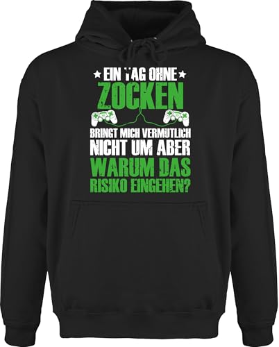 Hoodie Herren Pullover Männer - Nerd Geschenke - Ein Tag ohne Zocken bringt mich vermutlich nicht um - grün/weiß - XXL - Schwarz - geschenk für zocker kapuzenpullover sprüche gamer geek gaming von Shirtracer