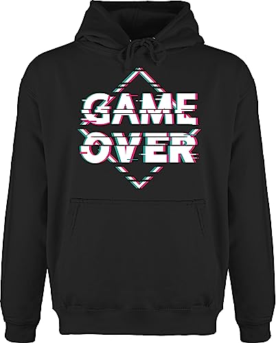 Hoodie Herren Pullover Männer - Nerd Geschenke - Game Over - Glitch - weiß - 4XL - Schwarz - Kapuzenpullover sprüche Gamer zocker Gaming zocken Geek Nerds Geeks nerdgeschenk nerdige von Shirtracer