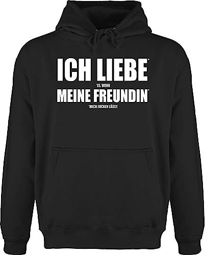 Hoodie Herren Pullover Männer - Nerd Geschenke - Ich liebe meine Freundin Zocken - weiß/grau - L - Schwarz - freundin pulli kapuzenpullover sprüche gamer zocker es wenn mich zocken lässt pullis von Shirtracer