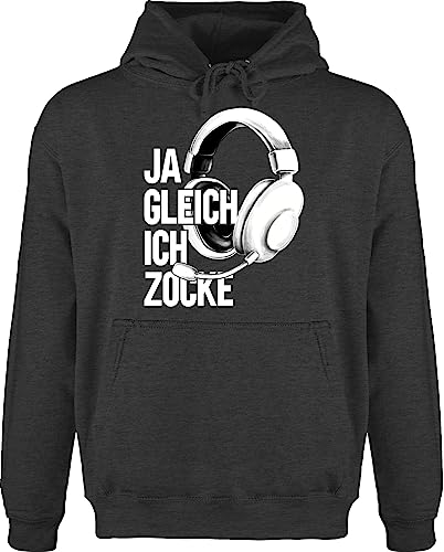 Hoodie Herren Pullover Männer - Nerd Geschenke - Ja gleich ich zocke - M - Anthrazit meliert - kapuzenpullover sprüche gamer zocker pulli zocken fun-kapuzenpullover geek hoodies nerds pullis geeks von Shirtracer