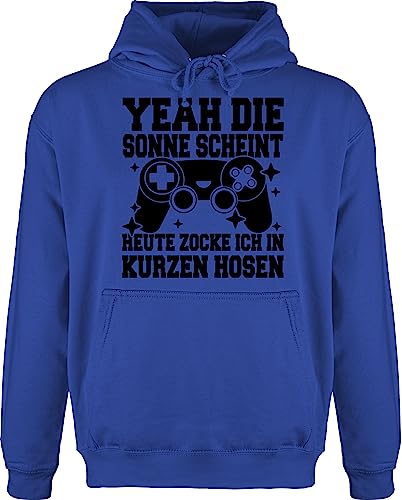 Shirtracer Hoodie Herren Pullover Männer - Nerd Geschenke - Yeah die Sonne scheint! Heute zocke ich in kurzen Hosen - schwarz - M - Royalblau - Kapuzenpullover sprüche Gamer zocken Geschenk Gaming von Shirtracer