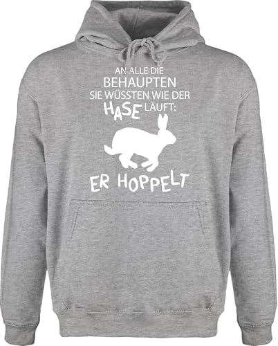 Shirtracer Hoodie Herren Pullover Männer - An alle die wissen wie der Hase läuft er hoppelt I Hase hoppelt I Osterhase I Oster Hase - XXL - Grau meliert - hasenpulli osterhasen OSTE Pulli Hasen Bunny von Shirtracer
