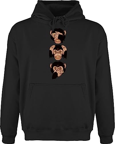 Shirtracer Hoodie Herren Pullover Männer - Sprüche Statement - DREI Affen - Sanzaru - 3XL - Schwarz - Wildnis AFFE mit Aufschrift Nichts sehen hören Sagen Statements 3 Spruch nix nix nix von Shirtracer