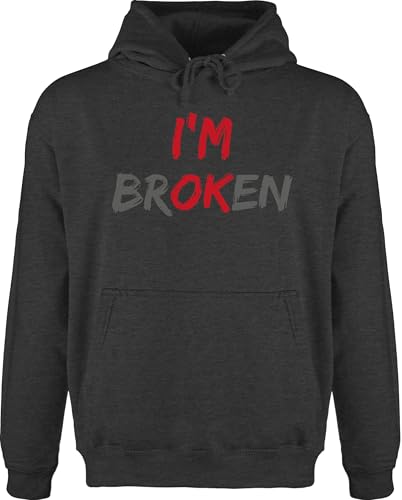 Hoodie Herren Pullover Männer - Sprüche Statement - Im Broken - M - Anthrazit meliert - mit aufschrift i'm ok pulli statements i am fun-kapuzenpullover sprüchen￼ i‘m pullis spruch i´m hudis von Shirtracer
