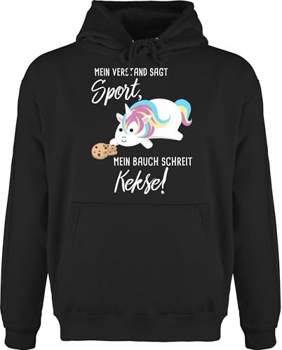 Hoodie Herren Pullover Männer - Sprüche Statement - Mein Bauch schreit Kekse! Einhorn - 3XL - Schwarz - einhornpulli mit aufschrift keks pulli einhornpullis statements sport fun-kapuzenpullover von Shirtracer