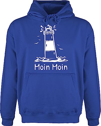 Hoodie Herren Pullover Männer - Sprüche Statement - Moin Moin - Leuchtturm - L - Royalblau - mit aufschrift kapuze spruch pullis kaputzenpuloverer jh001 hoddies/pullies hoody hoddy kapuzenpullover von Shirtracer