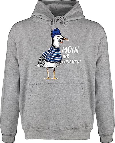 Hoodie Herren Pullover Männer - Sprüche Statement - Moin ihr Luschen - Coole Möwe - Weiß - XXL - Grau meliert - kaputzenpuloverer hoody mit kapuze hoodies pullis pulli kapuzenpullover oberteile von Shirtracer