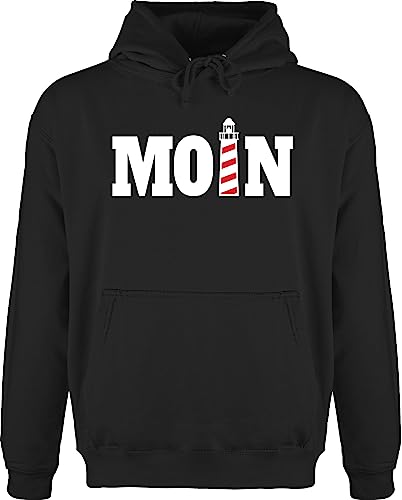 Hoodie Herren Pullover Männer - Sprüche Statement - Moin mit Leuchtturm - weiß - XL - Schwarz - nordsee statements hamburg pulli sprüchen￼ moin,moin hoodies aufschrift moin+moin pullis spruch von Shirtracer