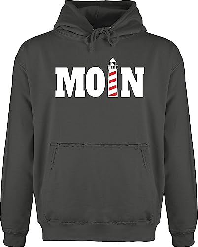 Shirtracer Hoodie Herren Pullover Männer - Sprüche Statement - Moin mit Leuchtturm - weiß - XXL - Anthrazit - nordsee Statements Hamburg Pulli sprüchen￼ Moin,Moin Hoodies Aufschrift Moin+Moin pullis von Shirtracer