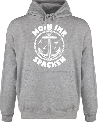 Hoodie Herren Pullover Männer - Sprüche Statement Spruch - Moin Ihr Spacken mit Anker I - 5XL - Grau meliert - sprüche+Pullover sprueche spacke Fun-Kapuzenpullover sprueche+Pullover sprüchen von Shirtracer
