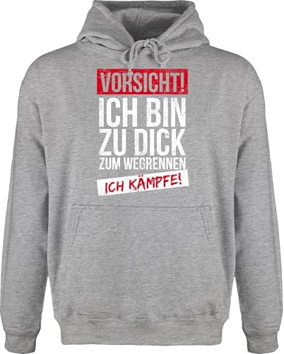 Shirtracer Hoodie Herren Pullover Männer - Sprüche Statement - Vorsicht! ich Bin zu dick zum wegrennen ich kämpfe Grunge - 4XL - Grau meliert - für Dicke mit Aufschrift renn Nicht Pulli Statements von Shirtracer