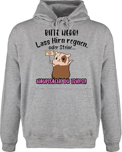 Hoodie Herren Pullover Männer - Sprüche Statement mit Spruch - Bitte Herr Lass Hirn regnen oder Steine I Geschenk Büro Arbeit Kollegen Lustig - 5XL - Grau meliert - lustige+Pullover von Shirtracer