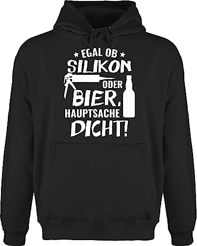 Hoodie Herren Pullover Männer - Sprüche Statement mit Spruch - Egal ob Silikon oder Bier Hauptsache Dicht - XXL - Schwarz - Pullover+mit+lustigen+sprüchen sprüche+Pullover sprueche Alki Pulli von Shirtracer