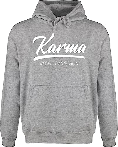 Hoodie Herren Pullover Männer - Sprüche Statement mit Spruch - Karma - regelt das schon - 5XL - Grau meliert - hoddies/pullies sprüchen kaputzenpuloverer witzige hoodies/pullis lustige pullis von Shirtracer