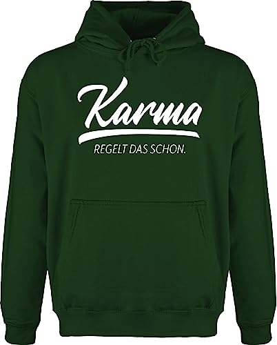 Hoodie Herren Pullover Männer - Sprüche Statement mit Spruch - Karma - regelt das schon - L - Dunkelgrün - spruch. fun-sweatshirts sprüche, kapuzenpulli sprueche hoody sprüchen drauf hoodys von Shirtracer