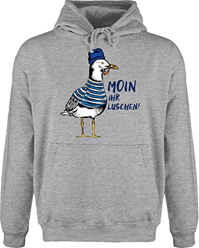 Shirtracer Hoodie Herren Pullover Männer - Sprüche Statement - Moin Ihr Luschen - Coole Möwe - Schwarz - 4XL - Grau meliert - Hoody mit Kapuze Pulli kaputzenpuloverer Hoodies/pullis Statements möwen von Shirtracer