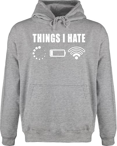 Hoodie Herren Pullover Männer - Sprüche Statement mit Spruch - Things I hate weiß - 4XL - Grau meliert - sprüche+pullover sprueche pulli sprueche+pullover sprüchen fun-kapuzenpullover deutschen von Shirtracer