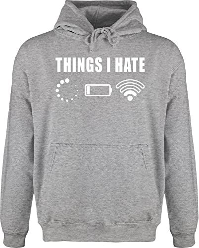 Hoodie Herren Pullover Männer - Sprüche Statement mit Spruch - Things I hate weiß - 4XL - Grau meliert - sprüche+pullover sprueche pulli sprueche+pullover sprüchen fun-kapuzenpullover deutschen von Shirtracer