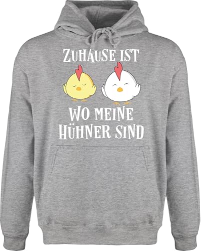 Hoodie Herren Pullover Männer - Sprüche Statement mit Spruch - Zuhause ist wo meine Hühner sind - Huhn Lustig Landwirt Landwirtin Geschenk Hühnerstall - XL - Grau meliert - sprüche+pullover von Shirtracer
