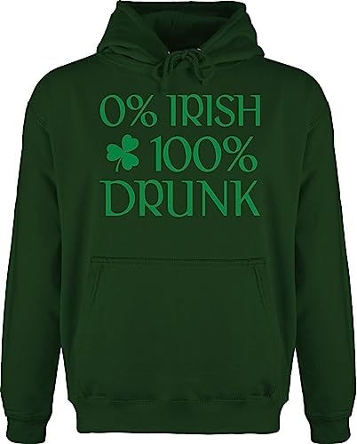 Hoodie Herren Pullover Männer - St. - 0% Irish 100% Drunk St Patricks Day - XXL - Dunkelgrün - Patrick Kordel Saint Pulli Patrick's Hoody st+Patrick's+Day mit Kapuze Patrick’s Kapuzenpullover von Shirtracer