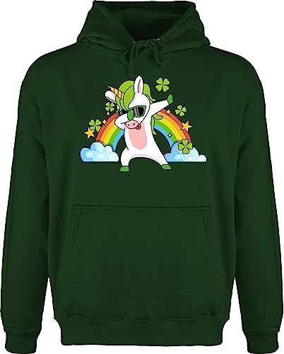 Hoodie Herren Pullover Männer - St. Patricks Day - Dabbendes Einhorn Kleeblatt Regenbogen - XL - Dunkelgrün - Patrick Irish Party irisches Irland Sankt st.Patrick Patrick's st Geschenk von Shirtracer