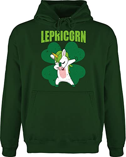 Hoodie Herren Pullover Männer - St. Patricks Day - Irisches Gesicht mit Kleeblättern - XL - Dunkelgrün - Kleidung zum Saint Patrick Sankt Kleeblatt Hoodies Outfit st Patrick's Paddys Leprechaun von Shirtracer