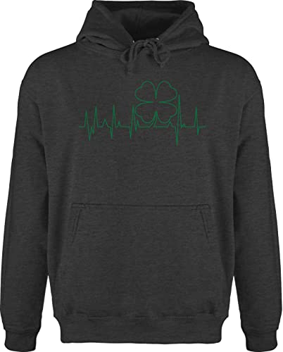 Hoodie Herren Pullover Männer - St. Patricks Day Kleeblatt Herzschlag - grün - L - Anthrazit meliert - Patrick Patrick's Saint st Sankt Patrick’s s st.Patricks Party Outfit Ireland Pulli von Shirtracer