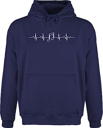 Hoodie Herren Pullover Männer - Symbol und Zeichen Outfit - Herzschlag Musik Note EKG Linie I Herzlinie Geschenk Musikliebhaber - XS - Navy Blau - nòte motiv für noten pulli music hoody musiker von Shirtracer