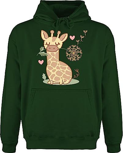 Hoodie Herren Pullover Männer - Tiere Meerschweinchen Hase & Co. - Giraffe mit Pusteblume - XL - Dunkelgrün - tiermotiv giraffen fun-kapuzenpullover animal pulli tiermotive hoody tier bauchtasche von Shirtracer