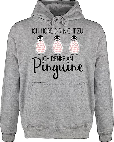 Hoodie Herren Pullover Männer - Tiere Meerschweinchen Hase & Co. - Ich denke an Pinguine - XXL - Grau meliert - tiermotiv pinguine, huddis tieren pinguin hoodies hoody kapuze jh001 herr tiermotive von Shirtracer