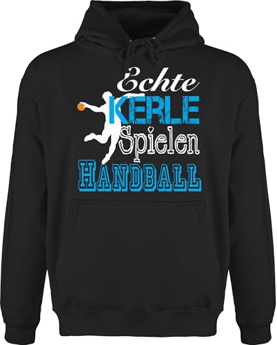 Hoodie Herren Pullover Männer - EM 2026 Trikot Ersatz - Echte Kerle Spielen Handball weiß - S - Schwarz - Geschenke für Spieler Mann Langer arm Handballer Jungs Pulli hanball Jungen Hoody von Shirtracer