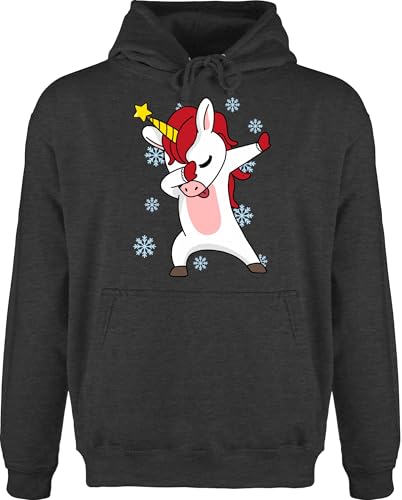 Hoodie Herren Pullover Männer - Weihnachten Geschenke Bekleidung - Christmas Einhorn Dab - M - Anthrazit meliert - Weihnachtspullover weihnachtsmotiv Xmas Dabbing Pulli weihnachspullis weihnacht von Shirtracer