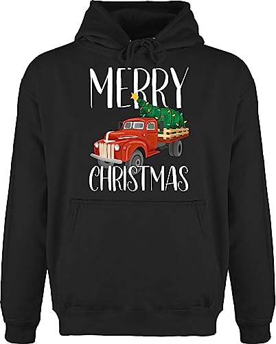 Hoodie Herren Pullover Männer - Weihnachten Geschenke Bekleidung - Christmas Truck - weiß - M - Schwarz - weichnachtspulli Weihnachtspullover weihnachtsmotiv Pulli Mann weihnachspullis weihnacht von Shirtracer