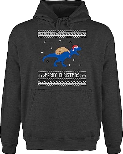 Hoodie Herren Pullover Männer - Weihnachten Geschenke Bekleidung - Ugly Christmas I T-Rex Merry Christmas - L - Anthrazit meliert - trex Weihnachtspullover weihnachspullis weihnachtsmotiv Dinosaur von Shirtracer