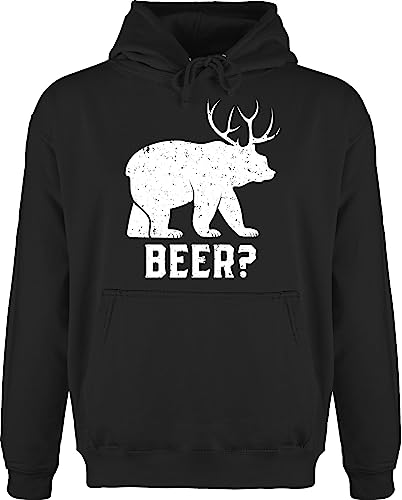 Hoodie Herren Pullover Männer - Weihnachten Geschenke Christmas Bekleidung - Beer - Bär/Deer mit Geweih weiß - XXL - Schwarz - Weihnachtspullover weihnachtsmotiv Pulli weihnachspullis weihnacht von Shirtracer