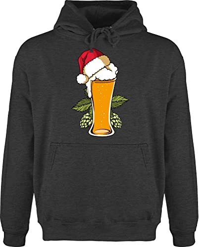 Hoodie Herren Pullover Männer - Weihnachten Geschenke Christmas Bekleidung - Bierglas mit Weihnachtsmütze - XXL - Anthrazit meliert - Weihnachtspullover weihnachtsmotiv weihnachtsmützen Hoody von Shirtracer