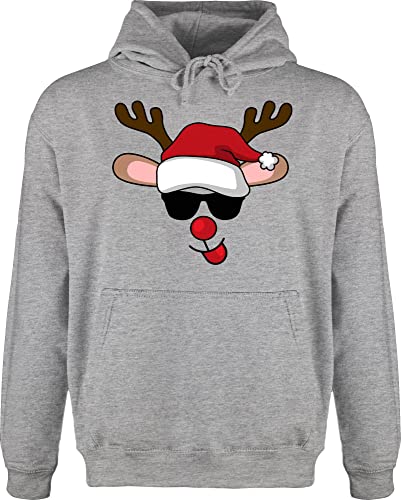 Hoodie Herren Pullover Männer - Weihnachten Geschenke Christmas Bekleidung - Cooles Rentier mit Sonnenbrille - L - Grau meliert - weihmachtspulli weihnachtsmotive Pulli weihnachspulli weinach Man von Shirtracer