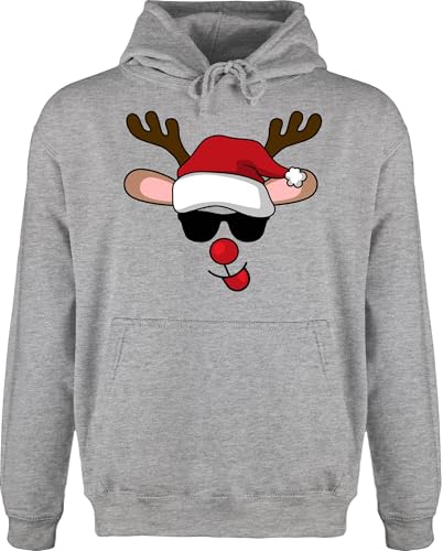 Hoodie Herren Pullover Männer - Weihnachten Geschenke Christmas Bekleidung - Cooles Rentier mit Sonnenbrille - M - Grau meliert - Weihnachtspullover weihnachspullis weihnachtsmotiv tiermotiven von Shirtracer
