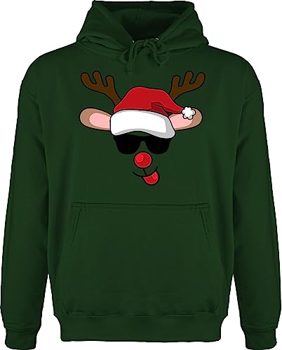 Hoodie Herren Pullover Männer - Weihnachten Geschenke Christmas Bekleidung - Cooles Rentier mit Sonnenbrille - XS - Dunkelgrün - weihnachtskleinigkeit polower weihnachtshoodi weihnchtsgeschenke von Shirtracer