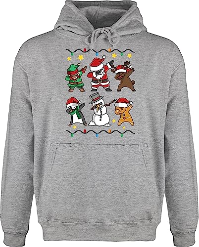 Hoodie Herren Pullover Männer - Weihnachten Geschenke Christmas Bekleidung - Dabbing Weihnachtsfiguren - schwarz - 4XL - Grau meliert - Weihnachtspullover weihnachtsmotiv Santa Hoody von Shirtracer