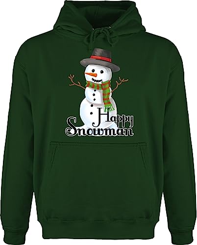 Hoodie Herren Pullover Männer - Weihnachten Geschenke Christmas Bekleidung - Happy Snowman - XXL - Dunkelgrün - weihnachtsmotiv weinachtspullie weihnachtliche Weihnachtspullover Baumwolle von Shirtracer