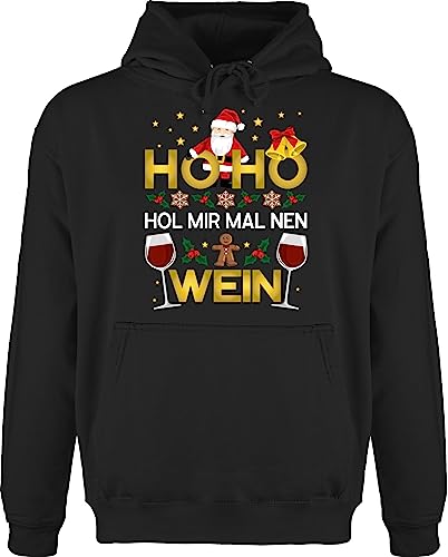 Hoodie Herren Pullover Männer - Weihnachten Geschenke Christmas Bekleidung - Ho Ho HOL Mir mal NEN Glühwein Weiß - L - Schwarz - Weihnachtspullover weihnachtsmotiv Hoody weihnachspullis weihnacht von Shirtracer
