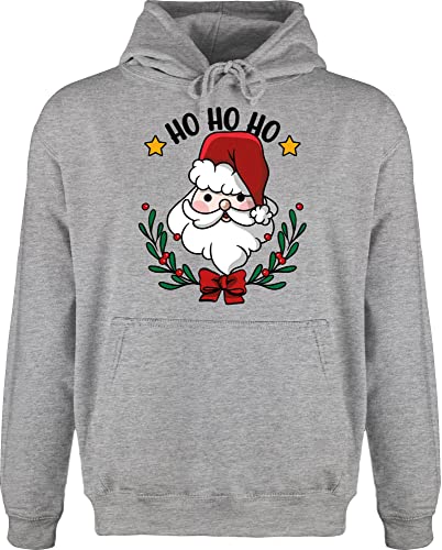 Hoodie Herren Pullover Männer - Weihnachten Geschenke Christmas Bekleidung - Ho Ho Ho mit Weihnachtsmann und Weihnachtsschmuck - 3XL - Grau meliert - weihnachtspulli Mann weihnachtliches von Shirtracer