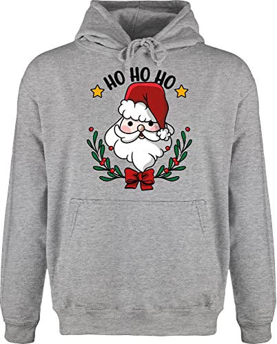 Hoodie Herren Pullover Männer - Weihnachten Geschenke Christmas Bekleidung - Ho Ho Ho mit Weihnachtsmann und Weihnachtsschmuck - XXL - Grau meliert - Weihnachtspullover weihnachtsmotiv hoho Pulli von Shirtracer