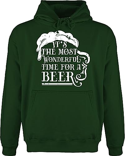 Hoodie Herren Pullover Männer - Weihnachten Geschenke Christmas Bekleidung - Its The Most Wonderful time for a Beer Vintage - weiß - 3XL - Dunkelgrün - Weihnachtspullover weihnachtsmotiv Pulli von Shirtracer