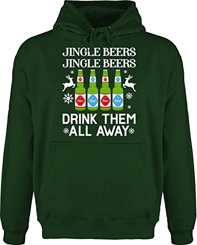 Hoodie Herren Pullover Männer - Weihnachten Geschenke Christmas Bekleidung - Jingle Beers Drink Them All Away weiß - M - Dunkelgrün - weihnachtsmotive+weihnachtsmotiven weihnachtshoodies von Shirtracer